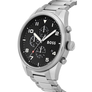 Side profile of Hugo Boss View 1514008 showing 11mm thickness and silver finish with 50m water resistance