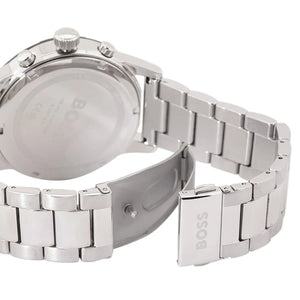 Side view photo of Boss Solgrade 1514032 showing case thickness, crown design, and chronograph pushers detail from Luxury Hub Store