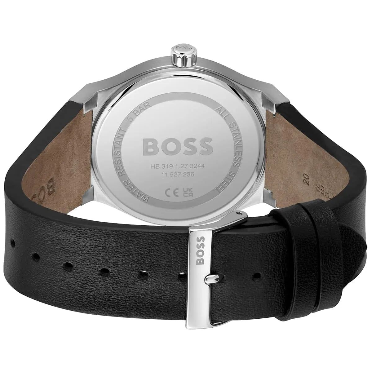 Engraved stainless steel case back of the Hugo Boss Candor 1514075 watch.