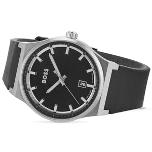 Left angle view of the case of the Hugo Boss Candor 1514075 watch.