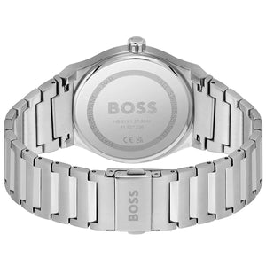 Back view photo of Boss Candor 1514076 showing the stainless steel caseback and engraved markings from Luxury Hub Store