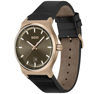 Side profile view showing the case thickness of the Hugo Boss Candor 1514080 watch.