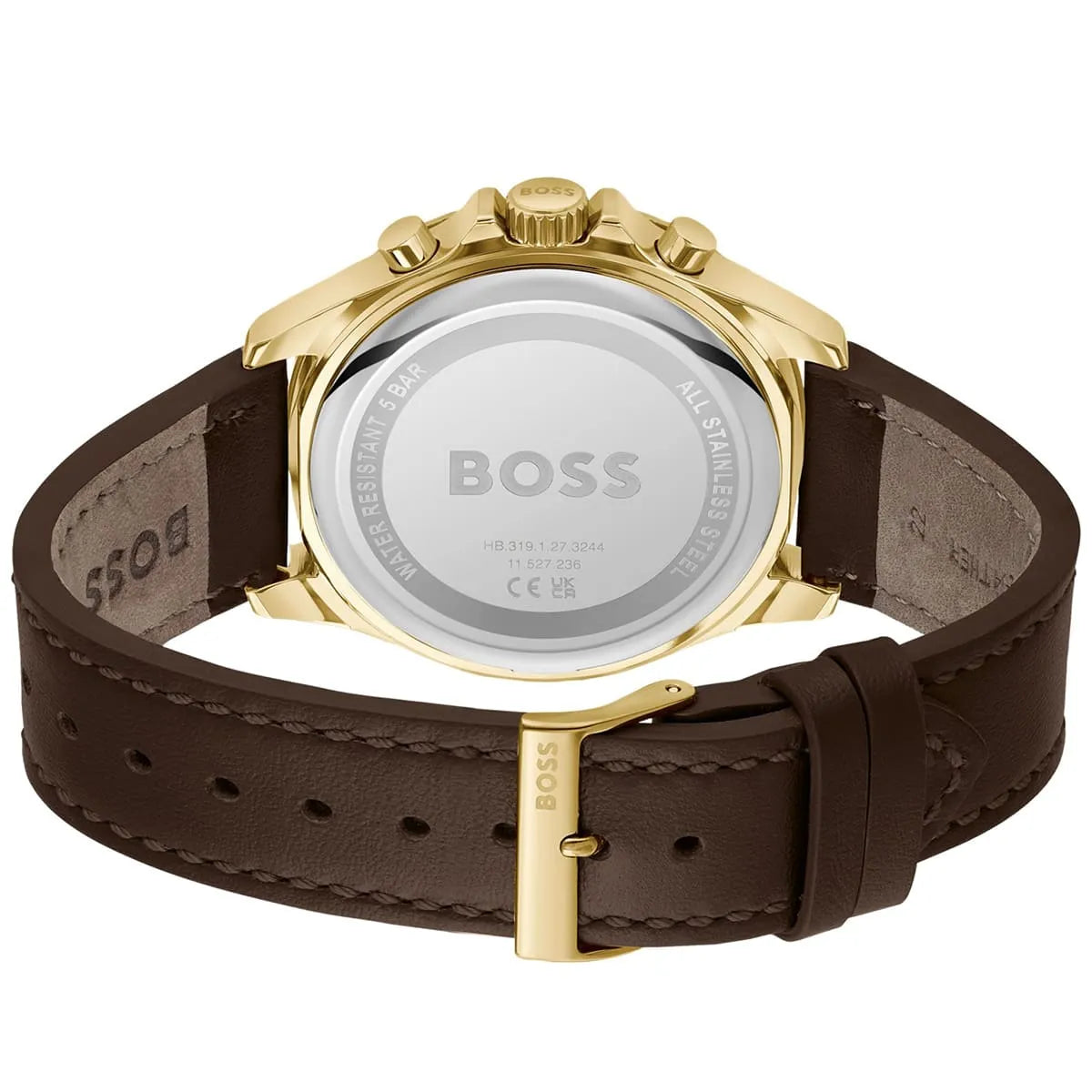 Right angle view showing the crown of the Hugo Boss Troper 1514100 watch.