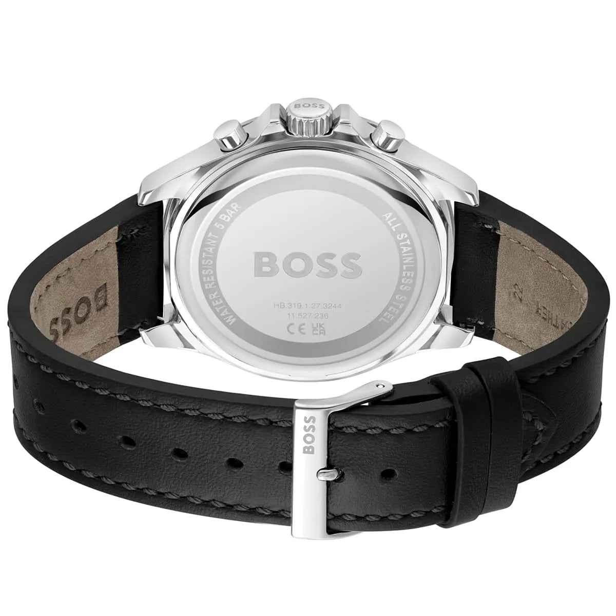 Side profile of Hugo Boss Troper 1514121 showing 11mm thickness and black finish with 50m water resistance