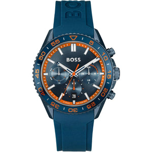 Hugo Boss Volane 1514142 men's watch with blue dial, blue rubber strap, and 50m water resistance main view