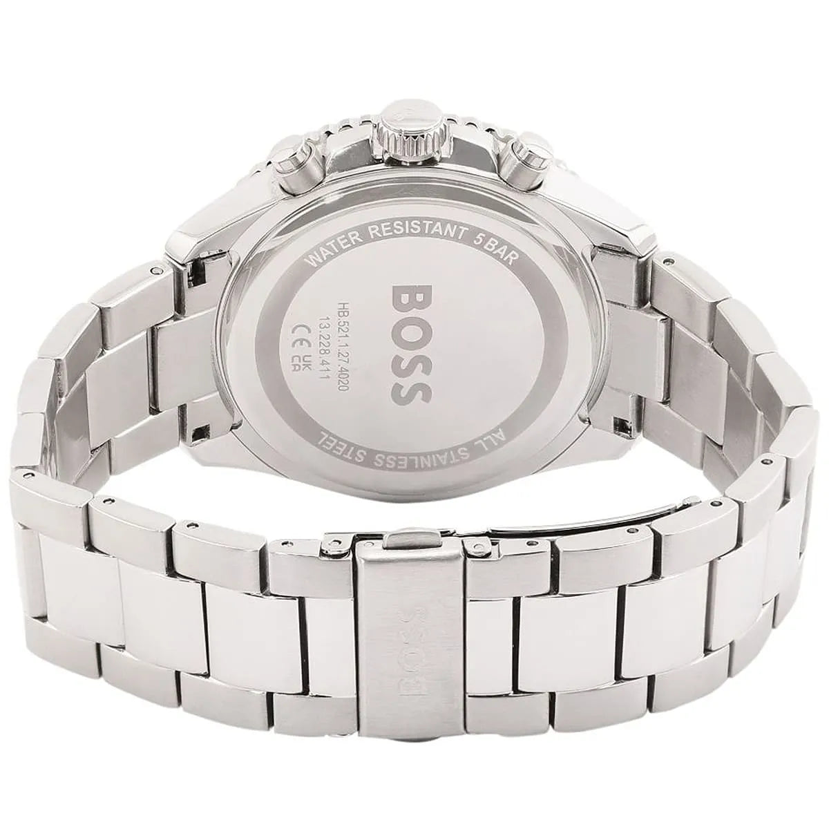 Back view of the Hugo Boss 1514143 watch showing the engraved Skymaster logo and technical specifications