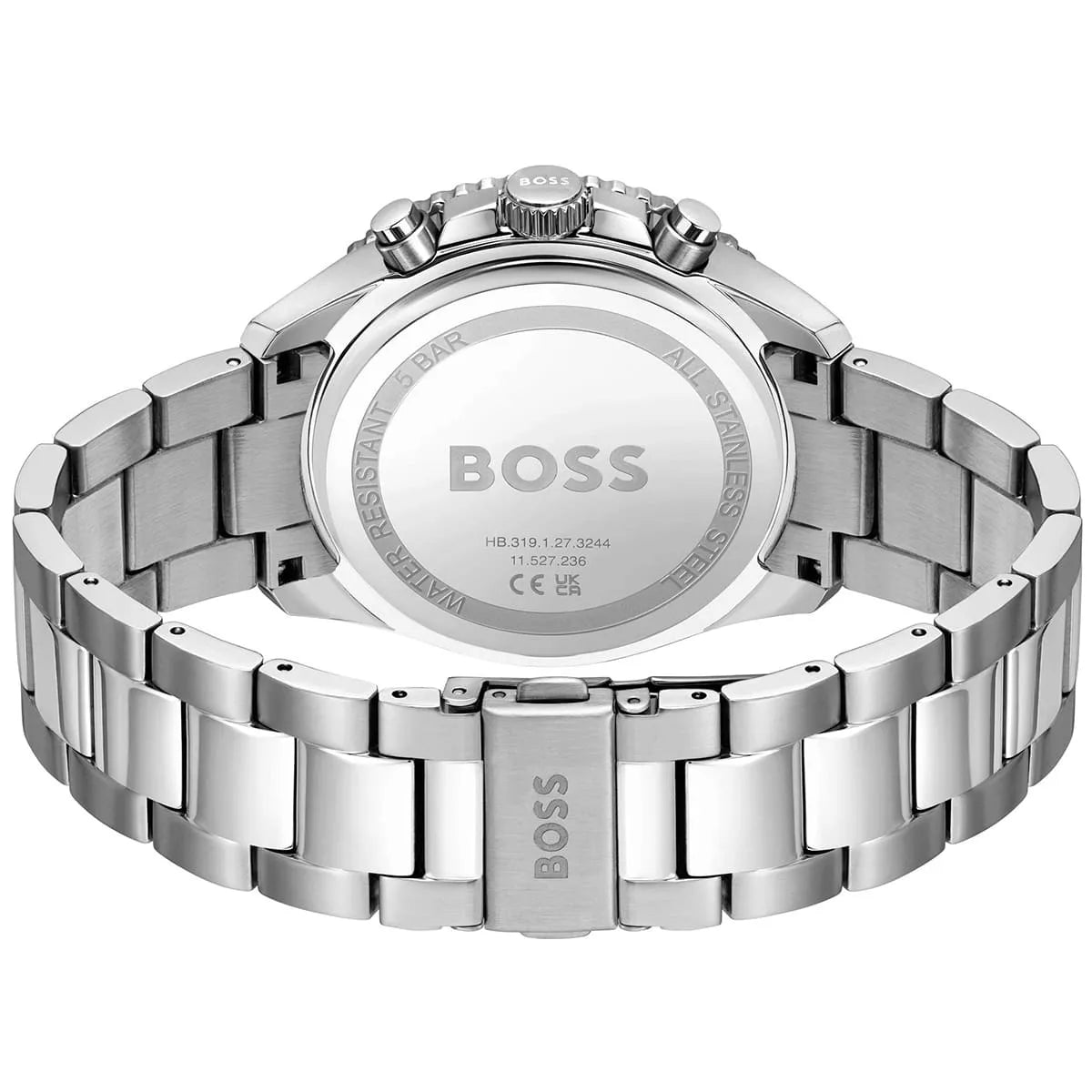 Back view photo of Boss Runner 1514162 showing the stainless steel caseback and engraved markings from Luxury Hub Store