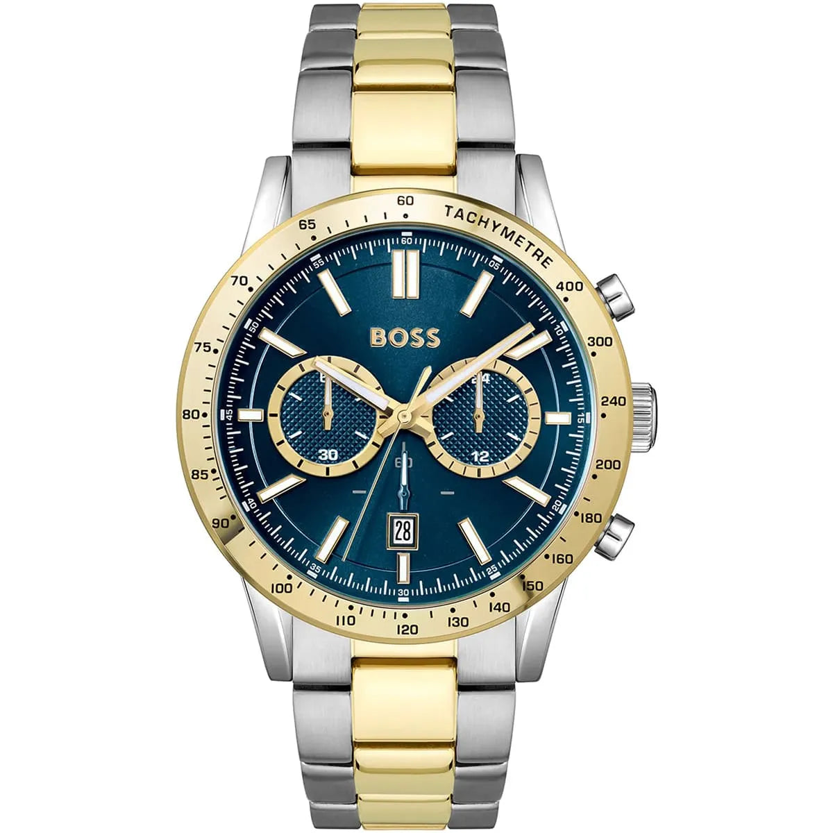 Hugo Boss Runner 1514163 men's watch with blue dial, two-tone metal strap, and 50m water resistance main view