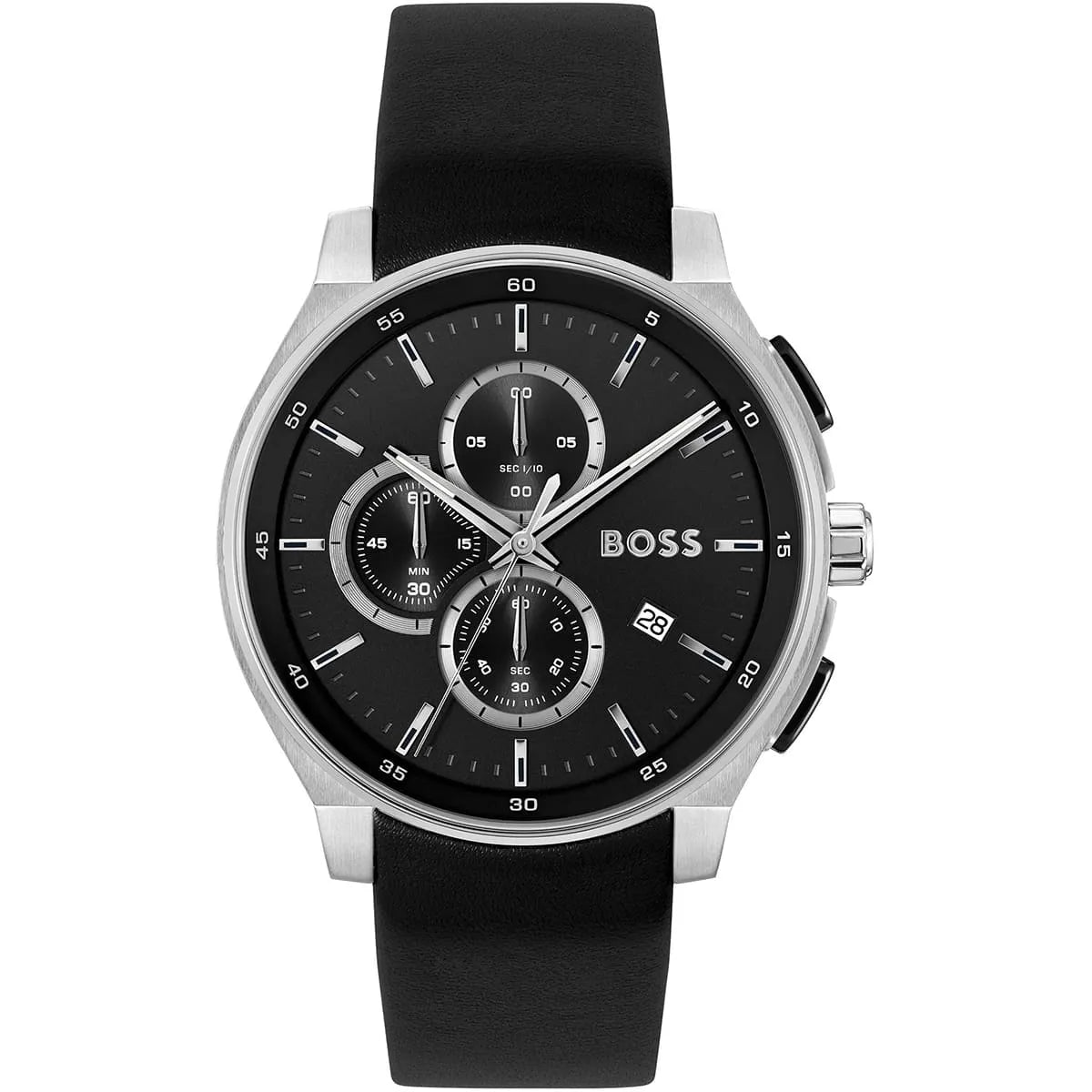 Front view of Hugo Boss Peak 1514188 chronograph men's watch on a white background.