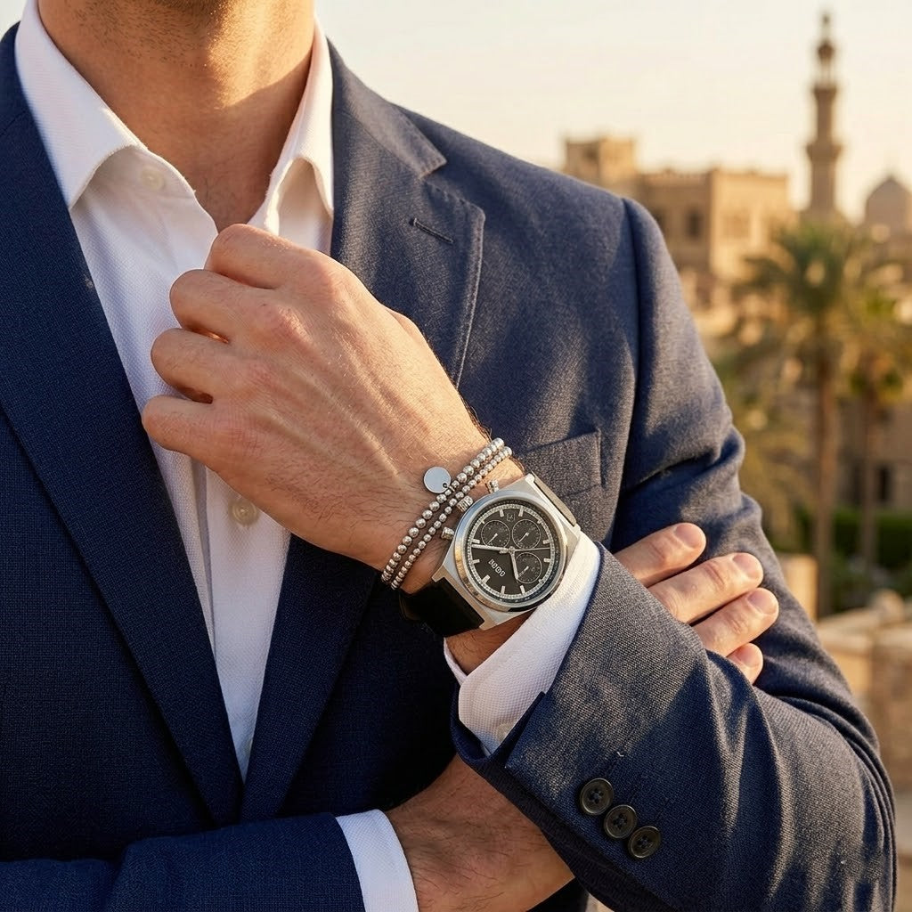Lifestyle photo of Hugo Boss 1514218 showing the elegant black leather watch on a man's wrist