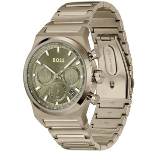 Gold watch with a detailed face on a white background