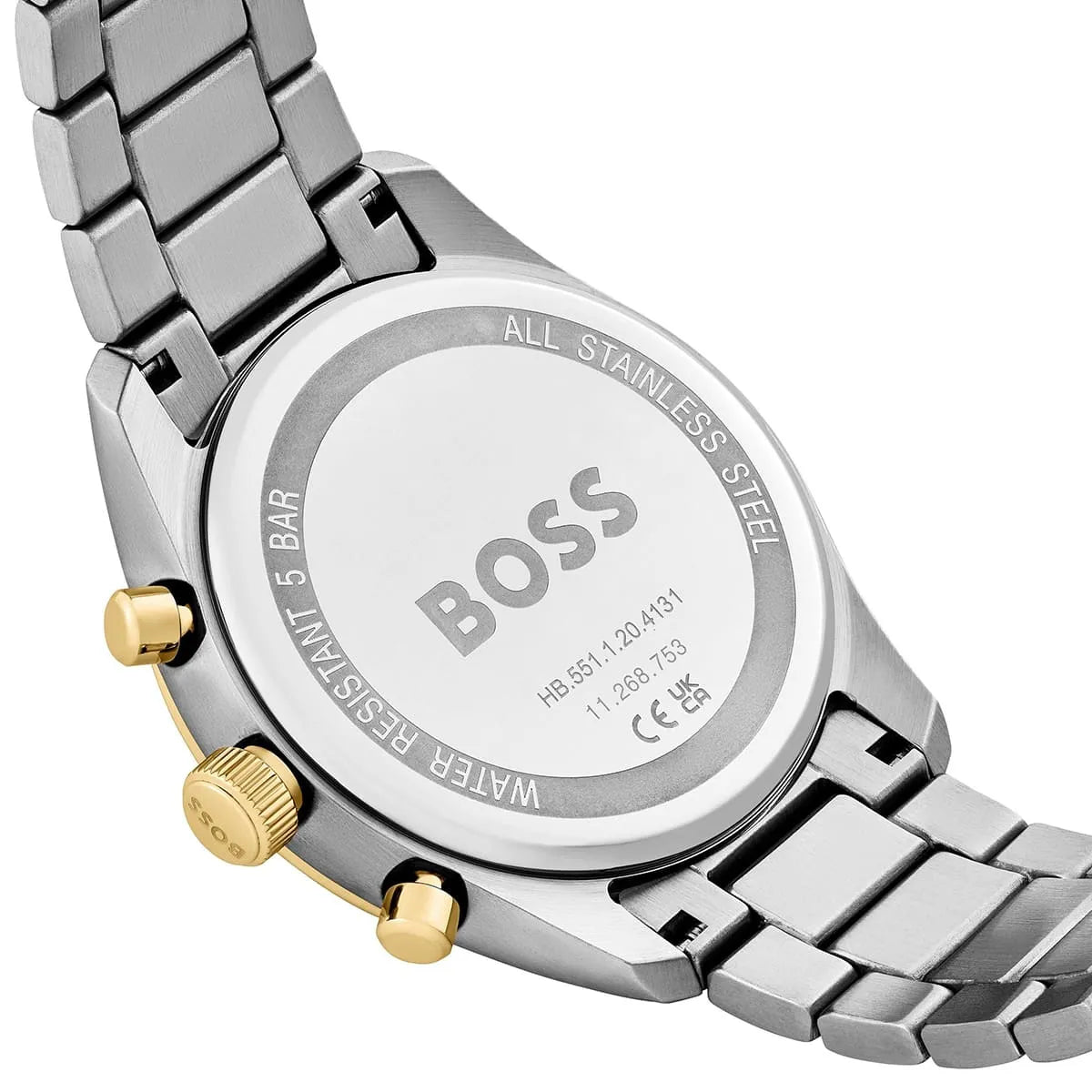Back view of the Hugo Boss 1514227 watch showing the stainless steel caseback and specs