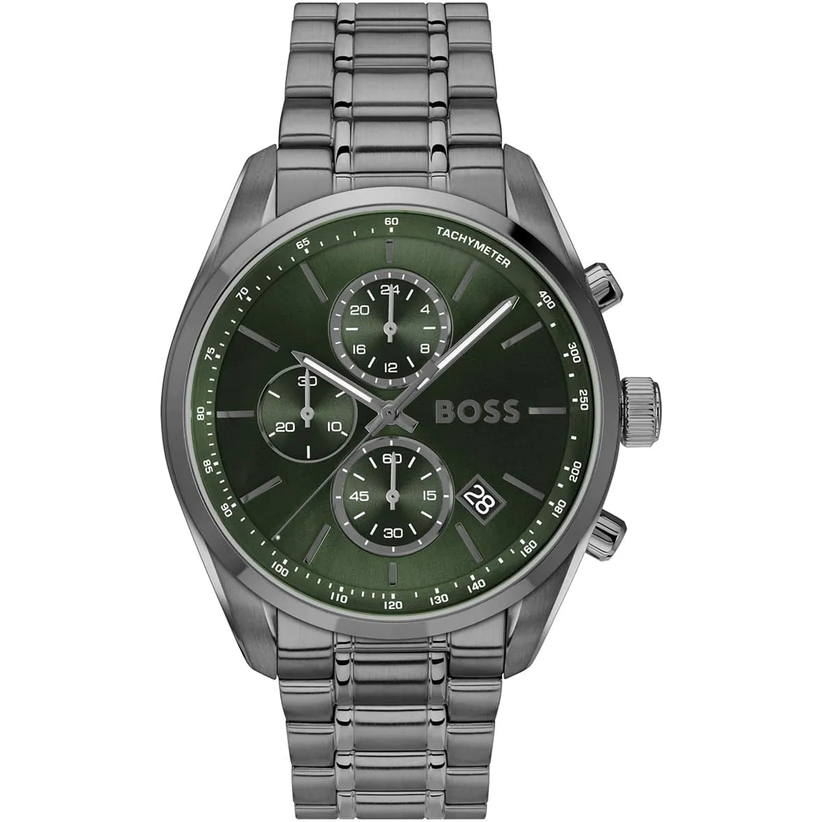 Authentic real-life photo of Hugo Boss 1514228 showing actual gunmetal finish and green dial