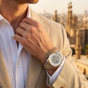 Lifestyle photo of Hugo Boss 1514237 showing the bold two-tone automatic watch on a man's wrist