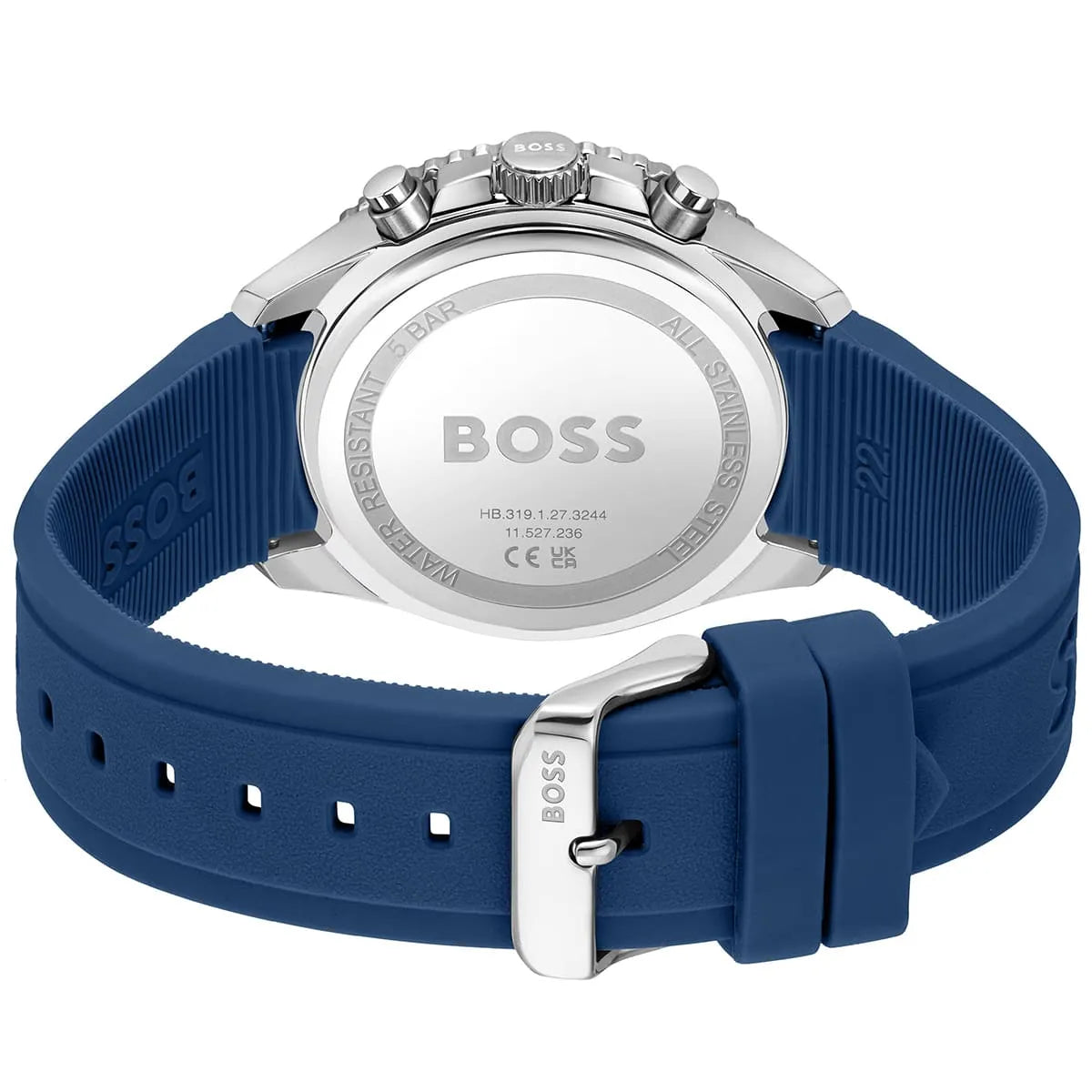 Back view photo of Hugo Boss 1514245 showing the stainless steel caseback info