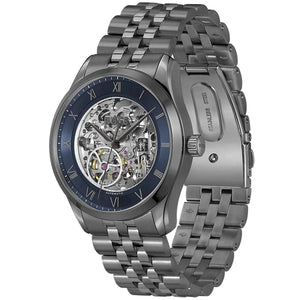 Angled real-life photo of Hugo Boss 1514254 showing the polished gunmetal case and mechanical gears