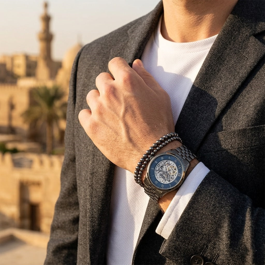 Lifestyle photo of Hugo Boss 1514254 showing the bold gunmetal automatic watch on a man's wrist