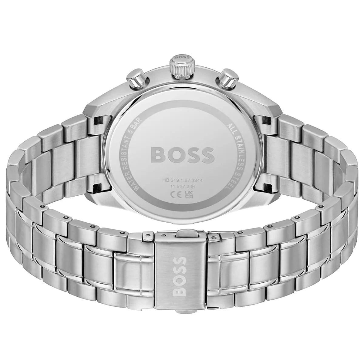 Photo of the silver stainless steel deployment buckle on the Hugo Boss 1514265