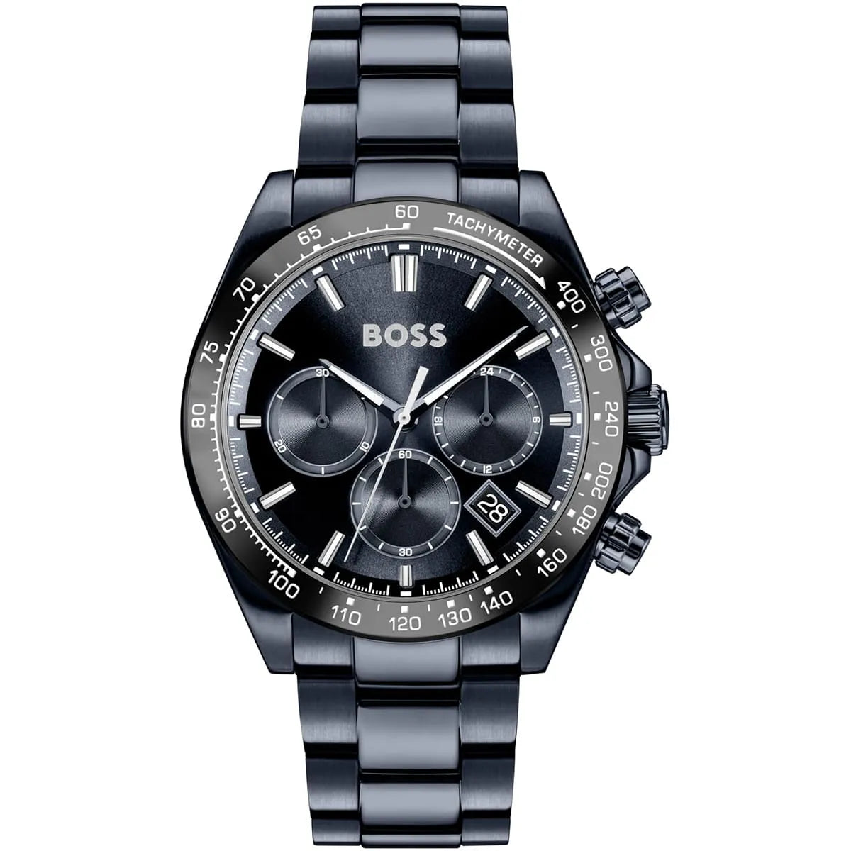 Front view of Hugo Boss Hero 1514270 chronograph men's watch on a white background.