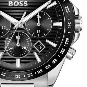 Close up shot of Hugo Boss 1514290 watch on wrist showing the 41mm case fit