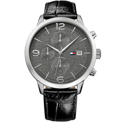 Tommy Hilfiger 1710361 Men's Watch – Silver & Black & Leather | Original Tommy Hilfiger