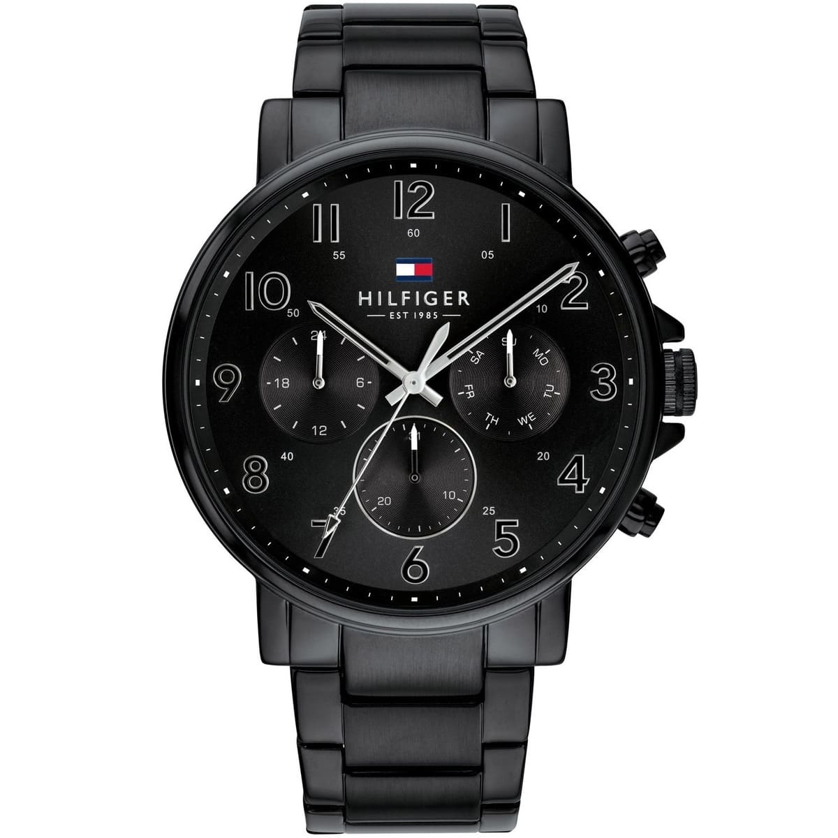 Tommy Hilfiger Daniel 1710383 men's quartz battery watch with black dial, black-tone case, black stainless steel bracelet main view