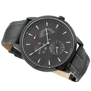 Side profile view showing the 10mm case thickness and black ion-plated finish of the Tommy Hilfiger 1710388