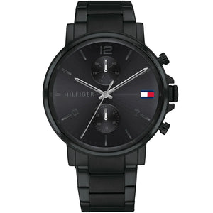 Tommy Hilfiger Daniel 1710414 men's quartz battery watch with black dial, black-tone case, black stainless steel bracelet main view