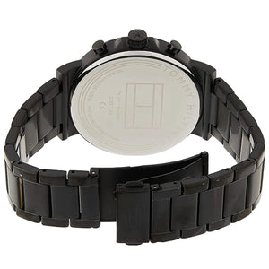 Black-tone deployment clasp on Tommy Hilfiger Daniel 1710414 men's quartz battery metal bracelet watch