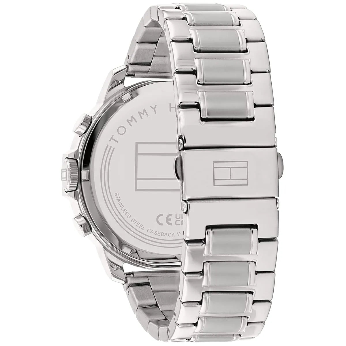 Photo of the silver deployment clasp on the metal strap of Tommy Hilfiger 1710492