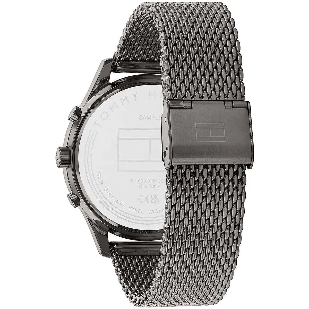 Gray mesh watch with black case on a white background