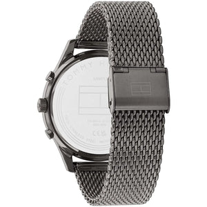 Gray mesh watch with black case on a white background