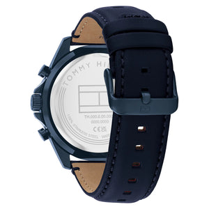 Navy blue-tone buckle clasp on Tommy Hilfiger Jax 1710655 men's quartz battery blue leather strap watch