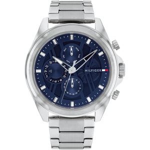 Tommy Hilfiger Jax 1710656 men's quartz battery watch with navy blue technical dial, multi-function sub-dials, silver-tone case, stainless steel bracelet main view