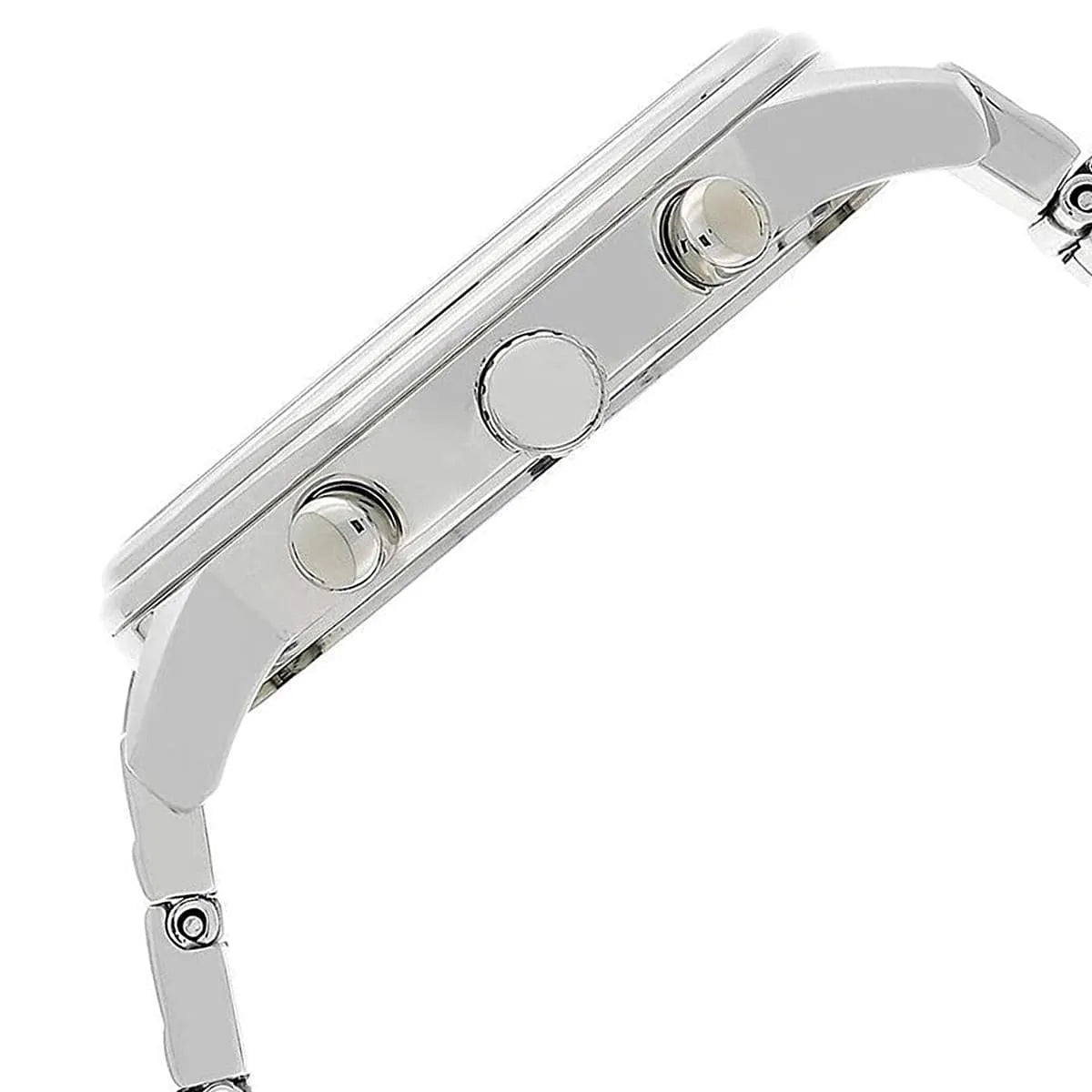 Detail photo of the silver crown and pushers on the Tommy Hilfiger 1781904 women's watch