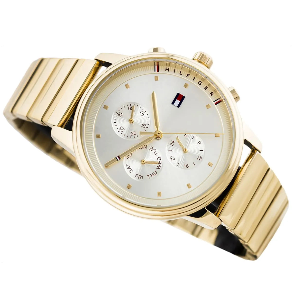 Perspective photo of Tommy Hilfiger 1781905 showing the side profile and gold bracelet finish