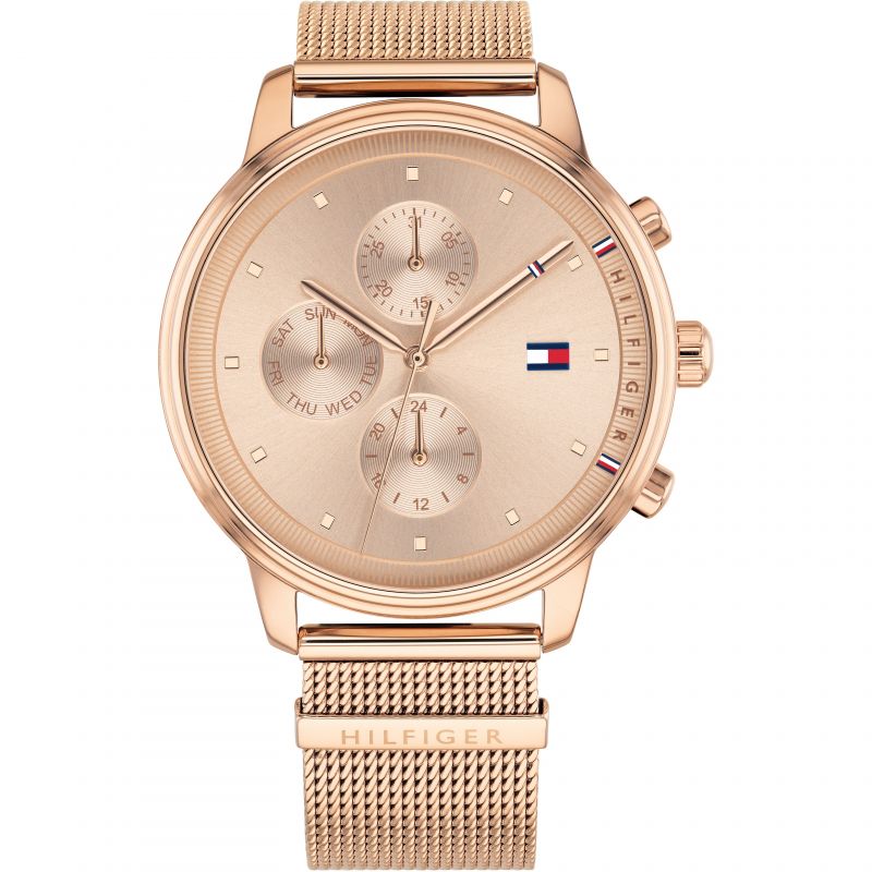 Tommy Hilfiger 1781907 women's quartz battery watch with rose gold dial, rose gold-tone case, rose gold mesh stainless steel bracelet main view