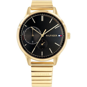 Authentic real-life photo of Tommy Hilfiger 1782019 showing actual gold finish and black dial