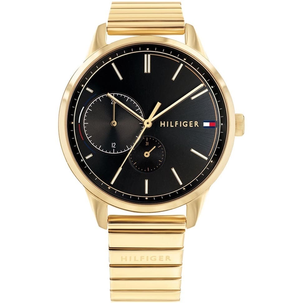 Authentic real-life photo of Tommy Hilfiger 1782019 showing actual gold finish and black dial