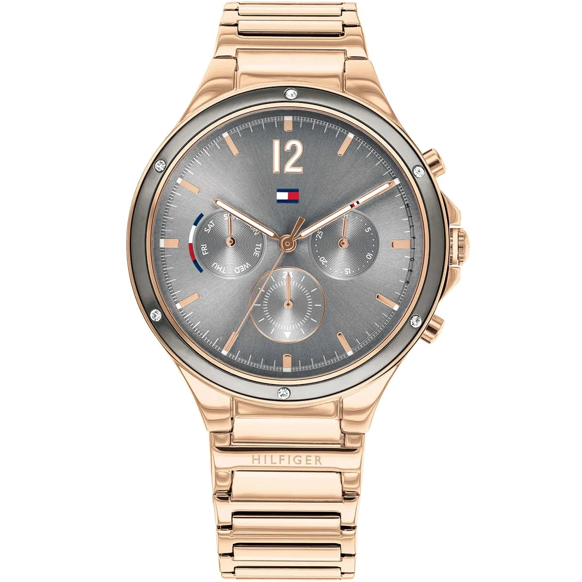 Authentic real-life photo of Tommy Hilfiger 1782277 showing actual gold finish and grey dial