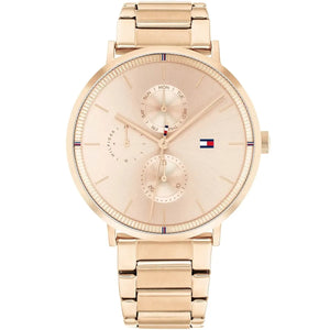 Authentic real-life photo of Tommy Hilfiger 1782296 showing actual rose gold finish and sunray dial