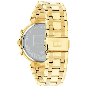 Gold-tone deployment clasp on Tommy Hilfiger Ivy 1782344 women's quartz battery metal bracelet watch