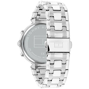 Silver-tone deployment clasp on Tommy Hilfiger Ivy 1782346 women's quartz battery metal bracelet watch