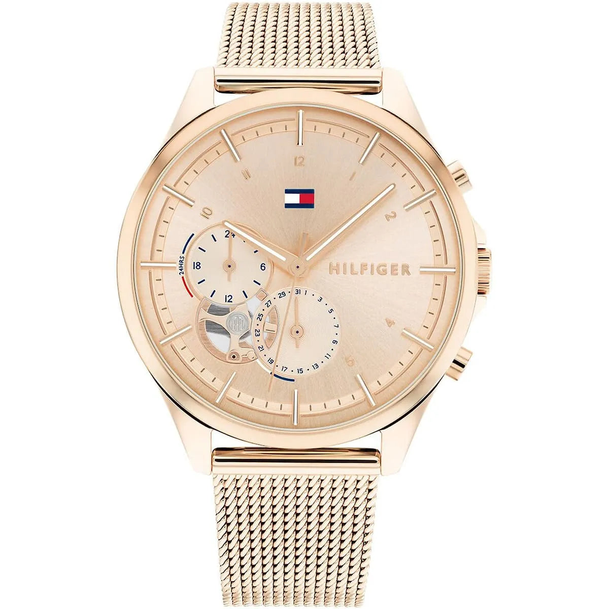 Tommy Hilfiger Quinn 1782486 women's quartz battery watch with rose gold dial, rose gold-tone case, rose gold mesh stainless steel bracelet main view