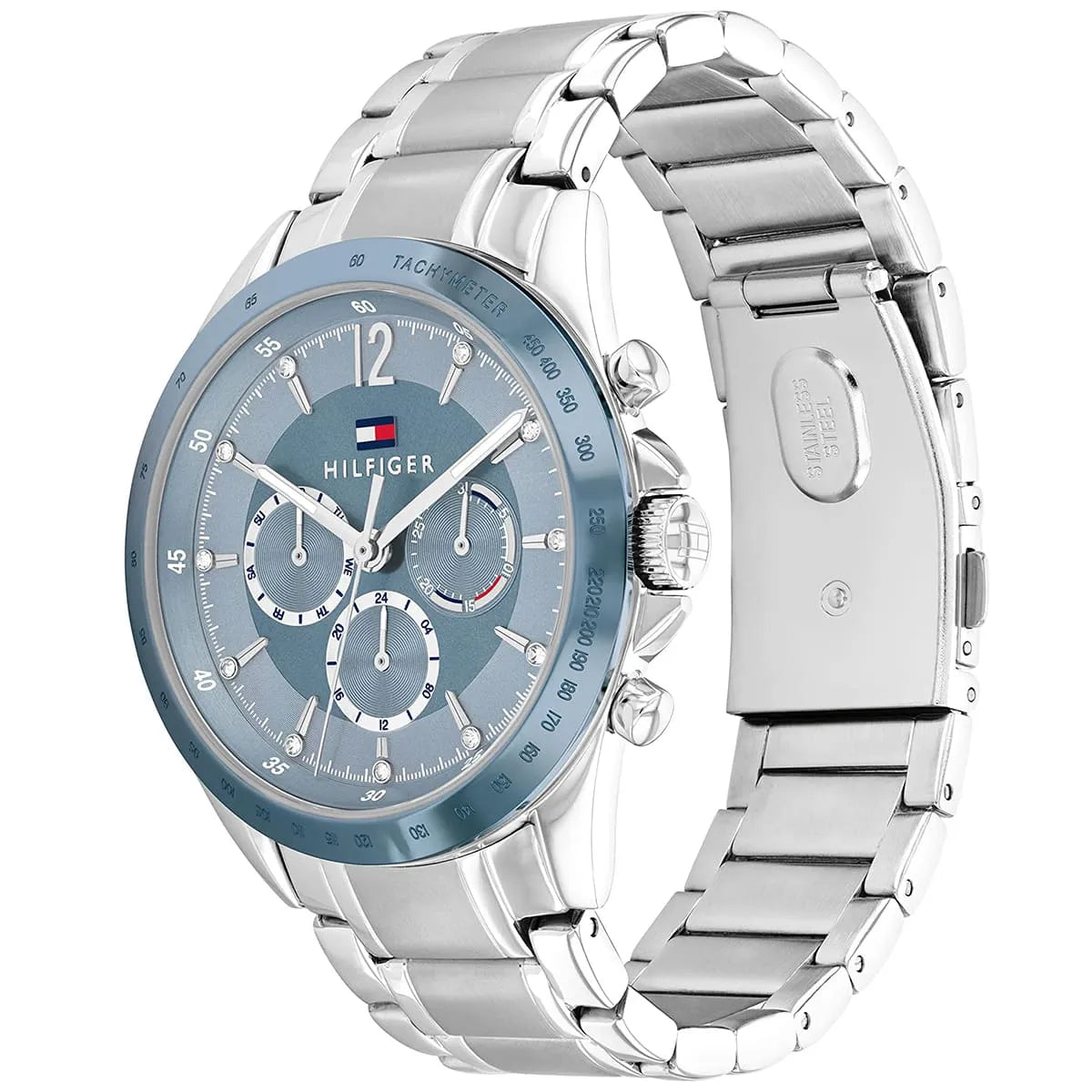 Perspective photo of Tommy Hilfiger 1782554 showing the side profile and silver bracelet finish