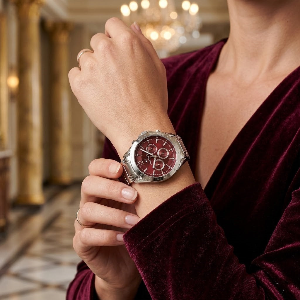 Lifestyle photo of Tommy Hilfiger 1782559 showing the elegant silver watch on a woman's wrist