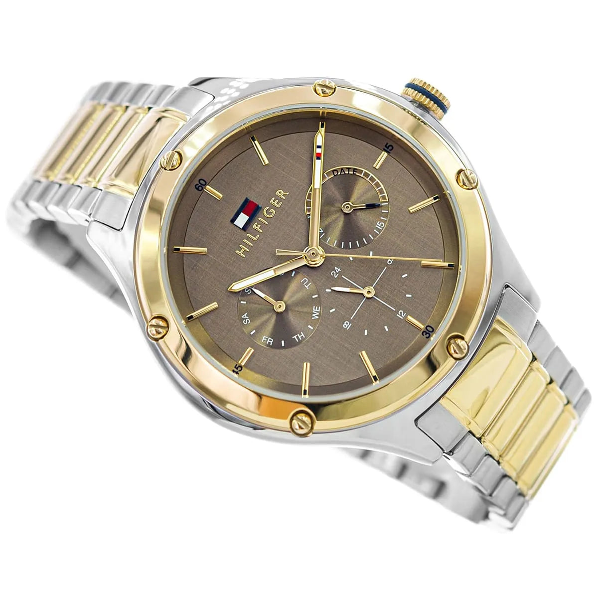 1782658-tommy-hilfiger-lexi-original-women-metal-multi-function-bronze-dial-two-tone-strap-angled-left