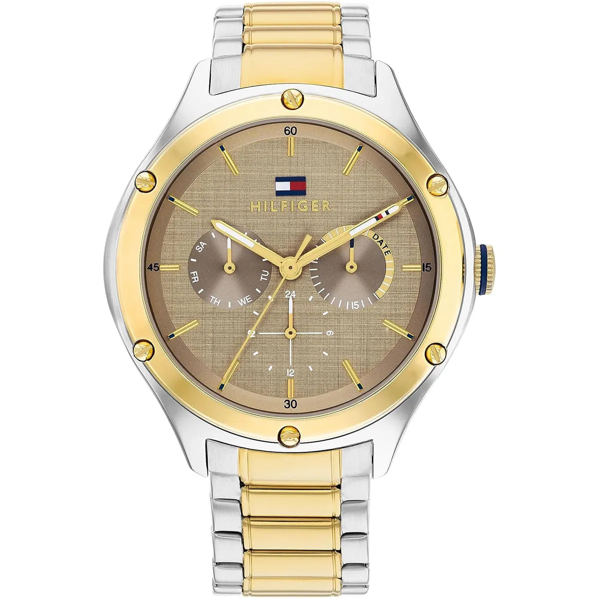 Authentic real-life photo of Tommy Hilfiger 1782658 showing actual two-tone finish and textured bronze dial