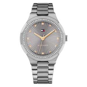 Authentic real-life photo of Tommy Hilfiger 1782727 showing actual silver finish and crystal bezel