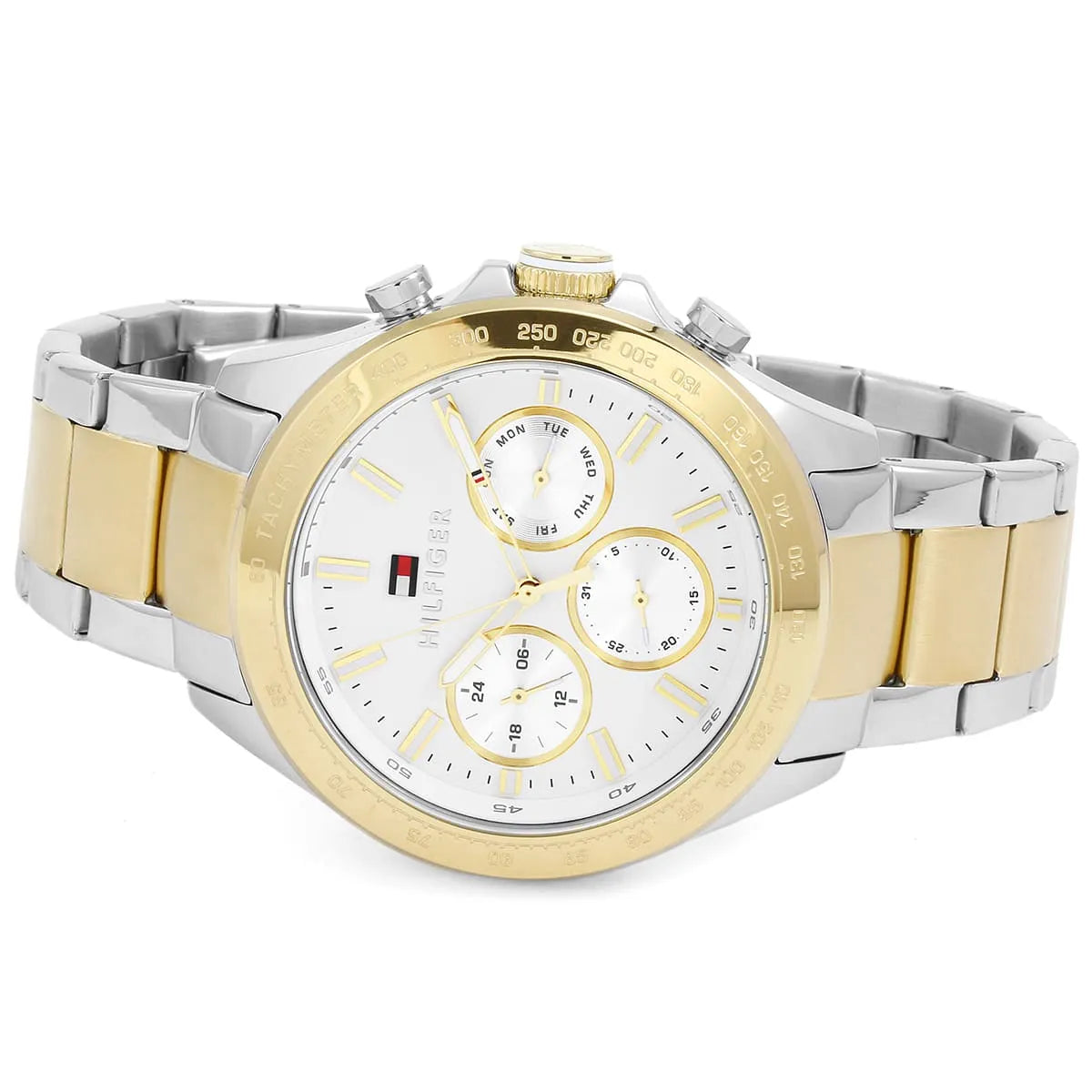 Left angled profile view of Tommy Hilfiger Hudson 1791226 men's watch highlighting dynamic integrated flexible integrated integrated flexible integrated genuine leather genuine dynamic dynamic pure white dynamic bold masculine casual dynamic causal dynamic utility dynamic visual dynamic bold masculine casual utility